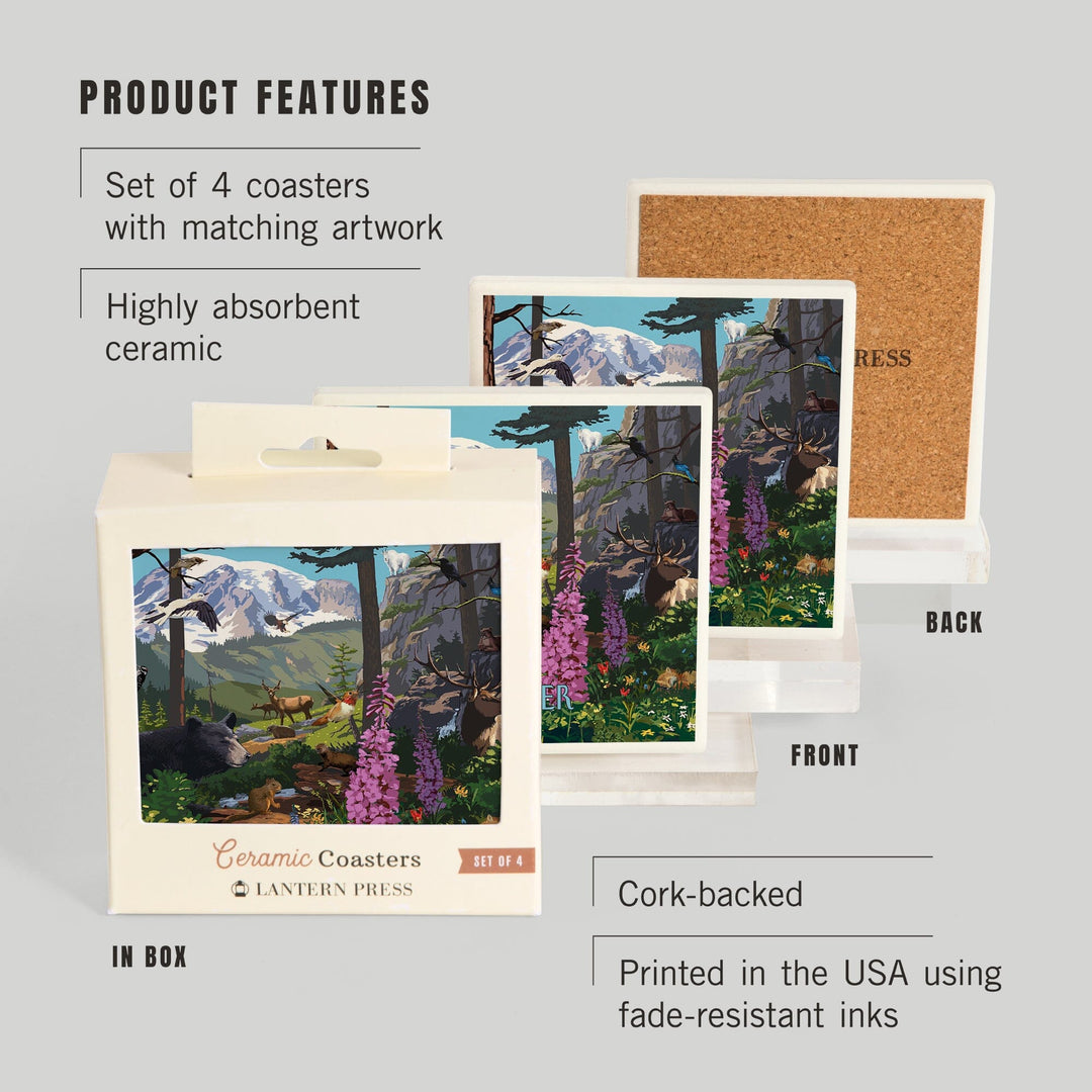 Mount Rainier National Park, Wildlife Utopia, Coasters Coasters Lantern Press 