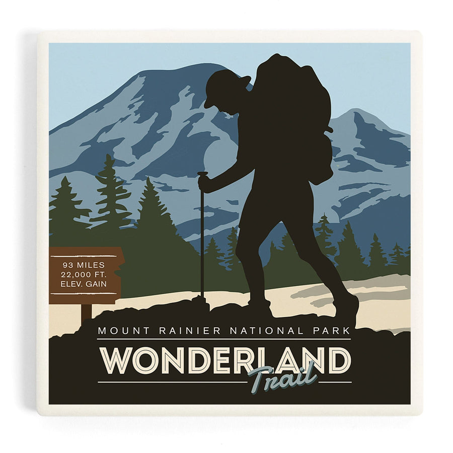 Mount Rainier National Park, Wonderland Trail, Backpacker, Coasters Coasters Lantern Press 