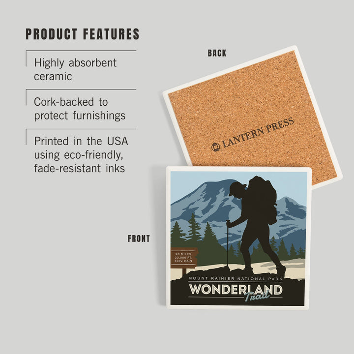 Mount Rainier National Park, Wonderland Trail, Backpacker, Coasters Coasters Lantern Press 