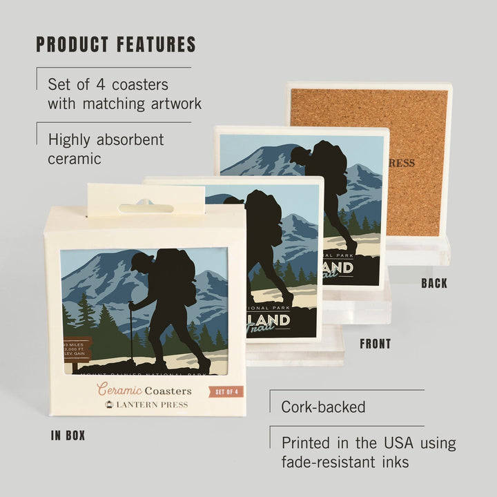 Mount Rainier National Park, Wonderland Trail, Backpacker, Coasters Coasters Lantern Press 