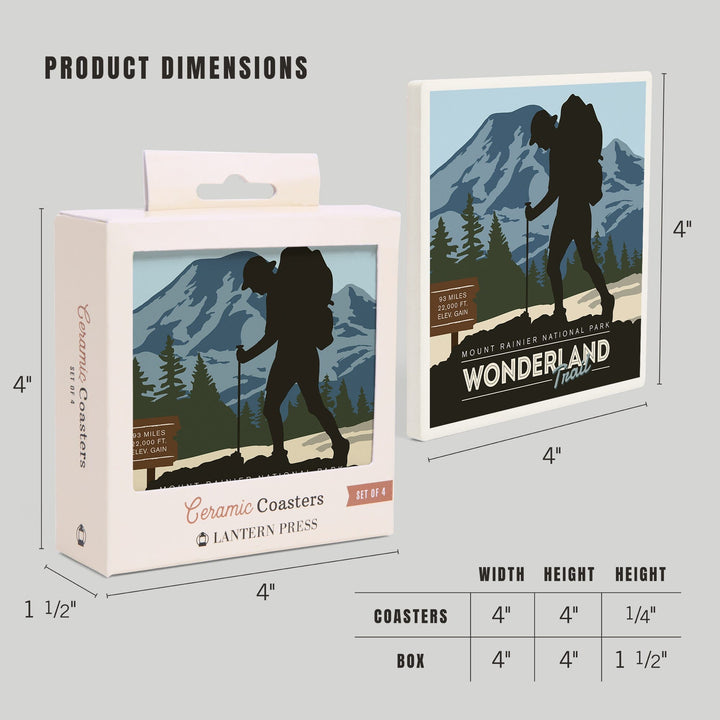 Mount Rainier National Park, Wonderland Trail, Backpacker, Coasters Coasters Lantern Press 