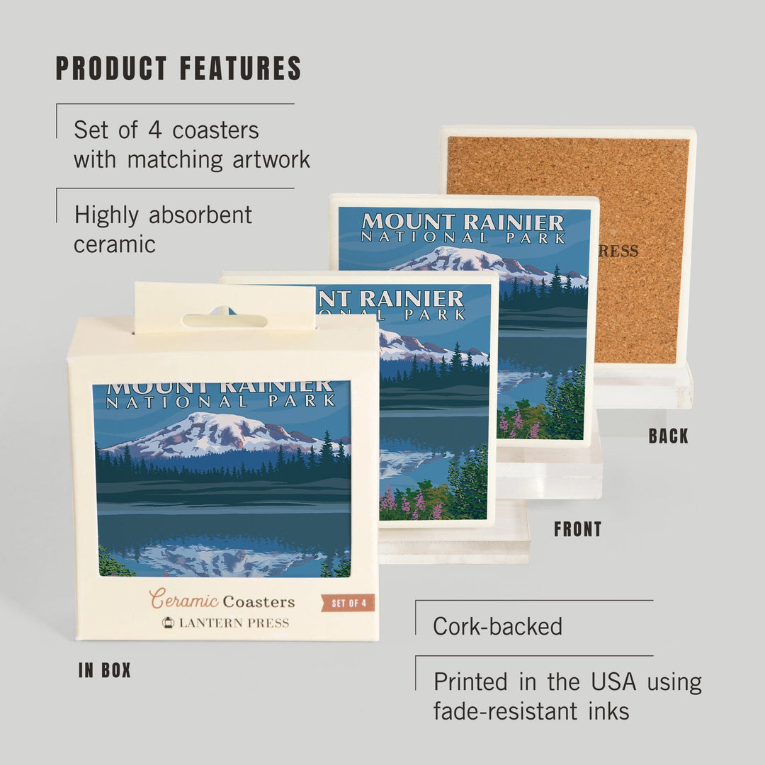 Mount Rainier, Washington, Reflection Lake, Coasters Coasters Lantern Press 