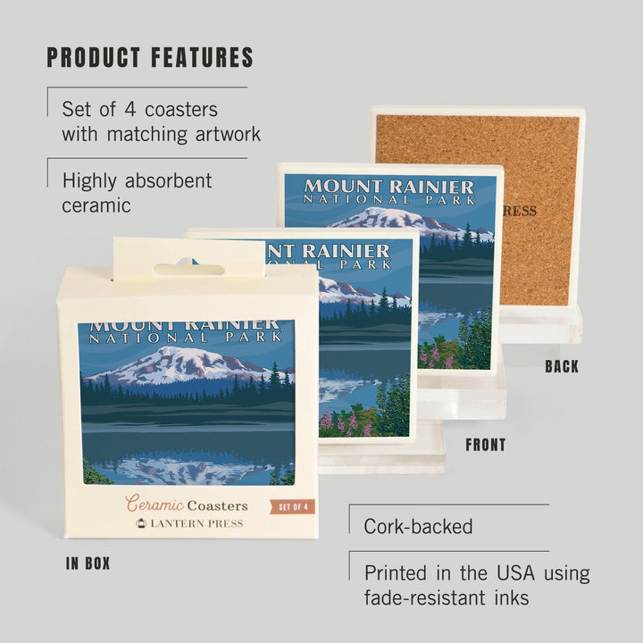 Mount Rainier, Washington, Reflection Lake, Coasters Coasters Lantern Press 