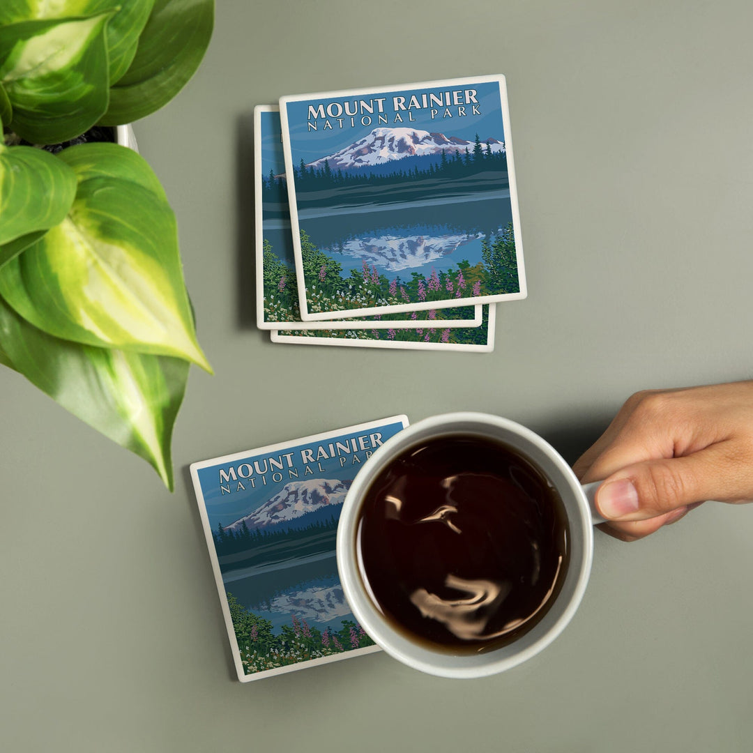 Mount Rainier, Washington, Reflection Lake, Coasters Coasters Lantern Press 