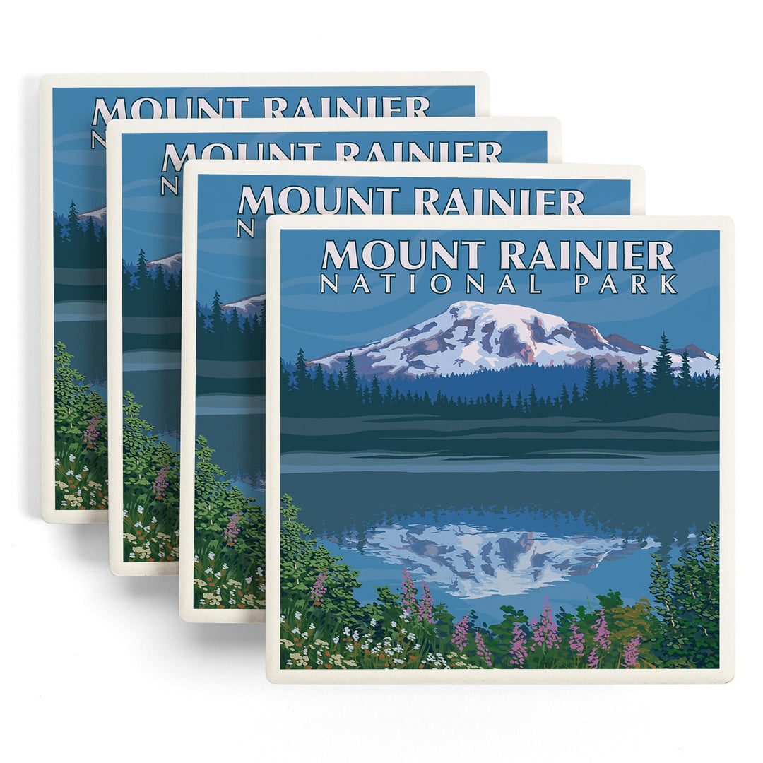 Mount Rainier, Washington, Reflection Lake, Coasters Coasters Lantern Press 