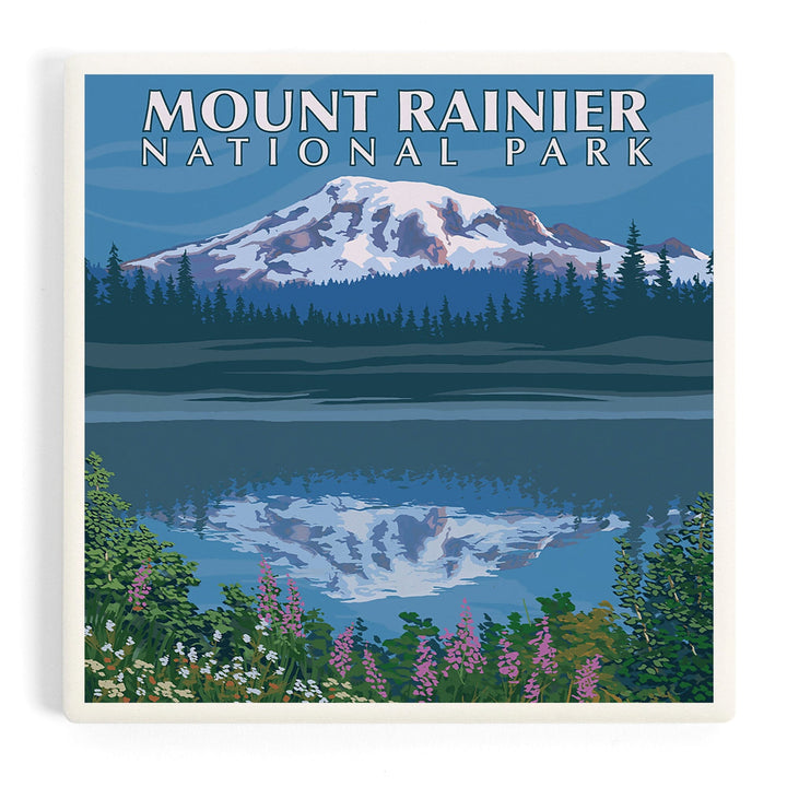 Mount Rainier, Washington, Reflection Lake, Coasters Coasters Lantern Press 