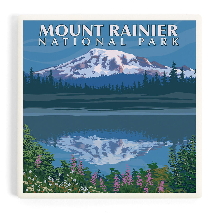 Mount Rainier, Washington, Reflection Lake, Coasters Coasters Lantern Press 