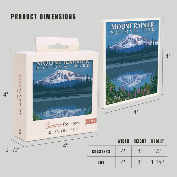 Mount Rainier, Washington, Reflection Lake, Coasters Coasters Lantern Press 