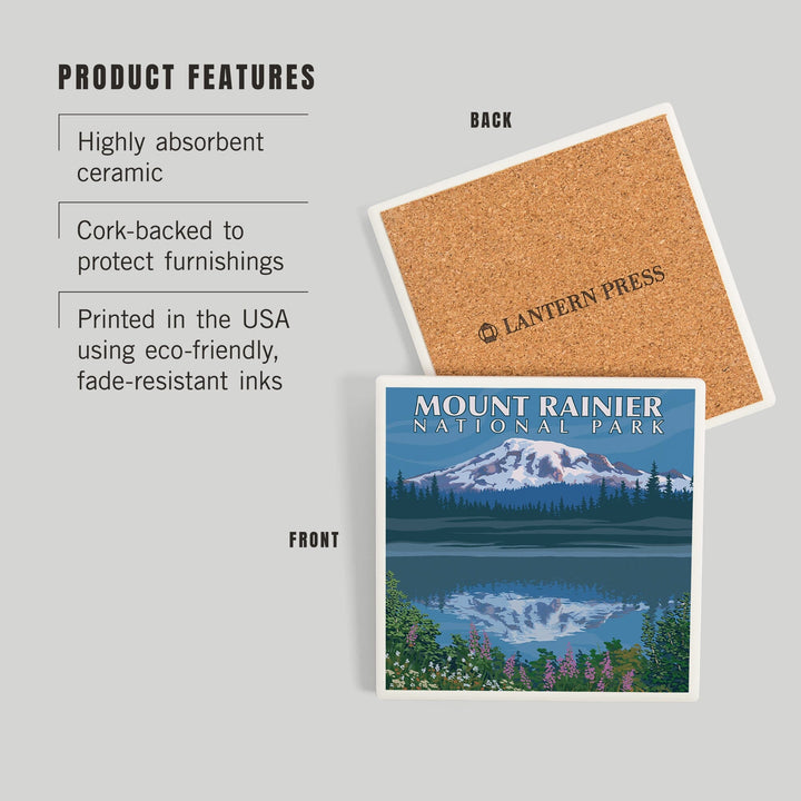 Mount Rainier, Washington, Reflection Lake, Coasters Coasters Lantern Press 