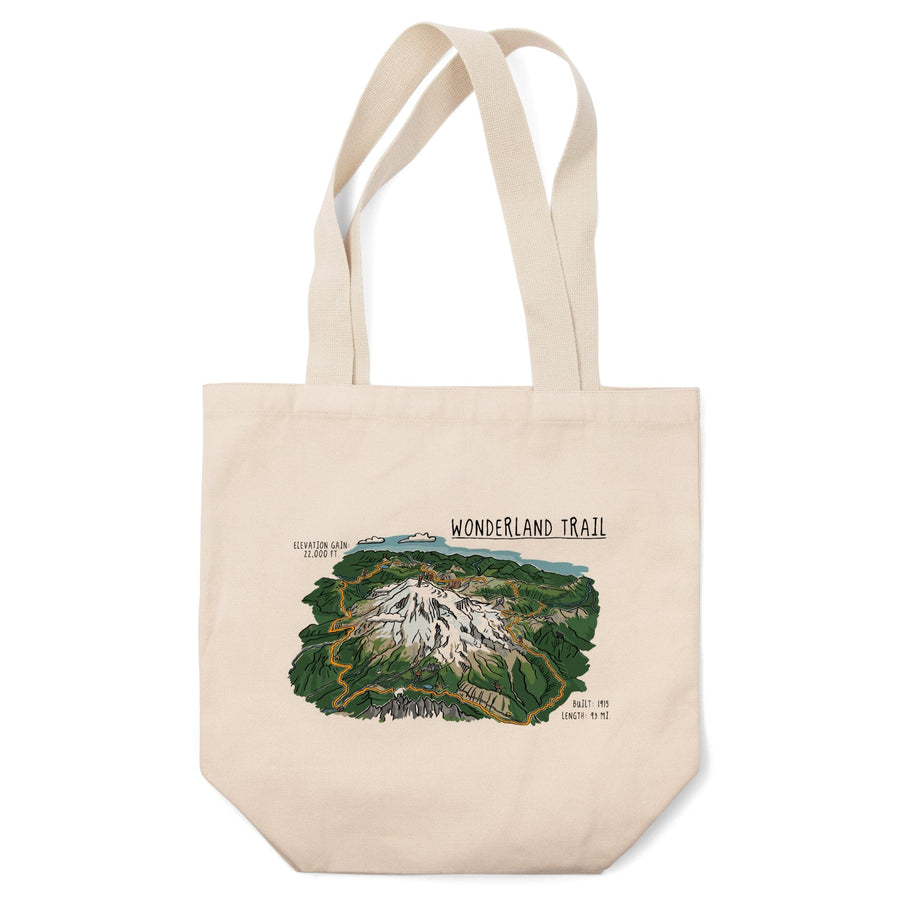 Mount Rainier, Wonderland Trail, Line Drawing, Lantern Press Artwork, Tote Bag Totes Lantern Press 