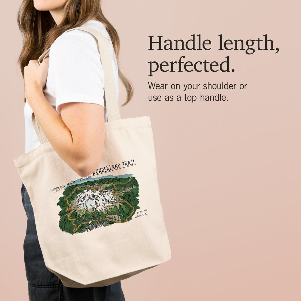 Mount Rainier, Wonderland Trail, Line Drawing, Tote Bag Totes Lantern Press 