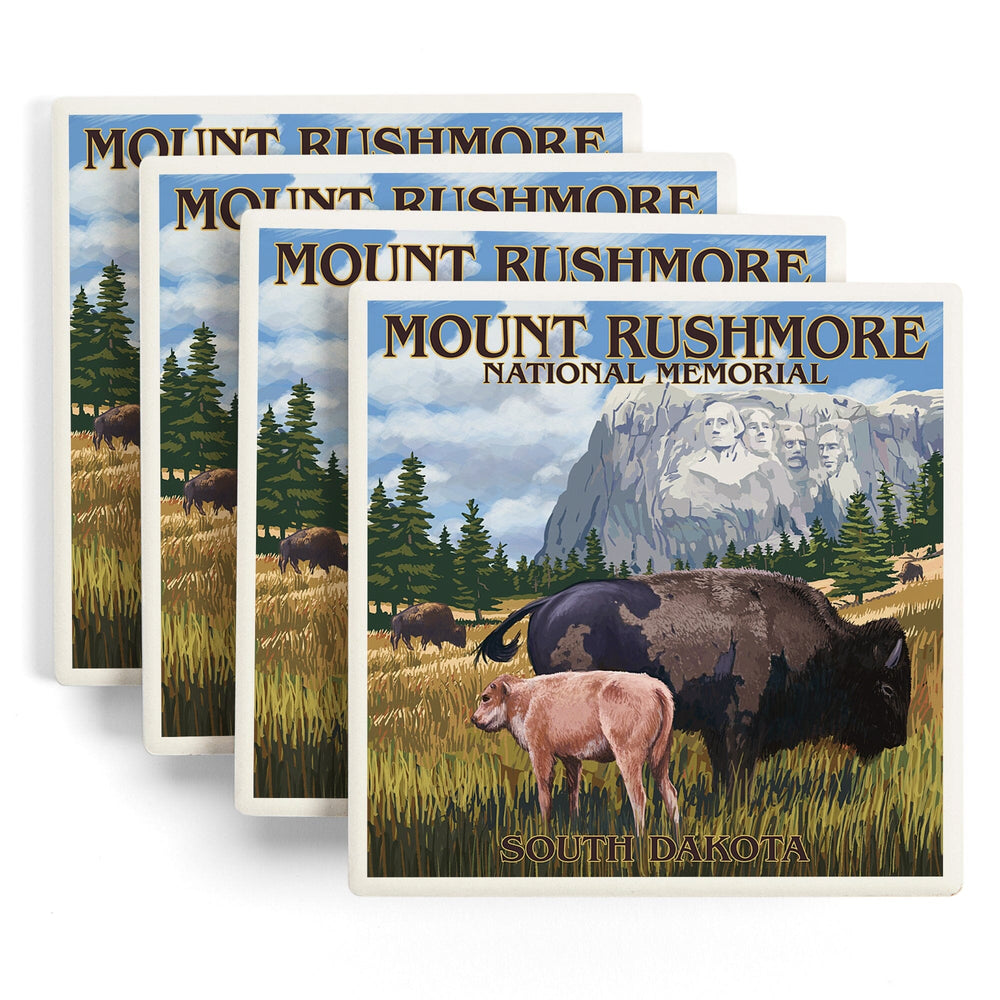 Mount Rushmore National Memorial, South Dakota, Bison Scene, Coasters Coasters Lantern Press 