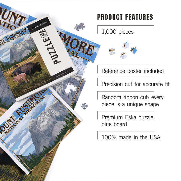 Mount Rushmore National Memorial, South Dakota, Bison Scene, Jigsaw Puzzle Puzzle Lantern Press 