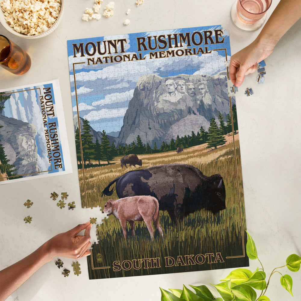 Mount Rushmore National Memorial, South Dakota, Bison Scene, Jigsaw Puzzle Puzzle Lantern Press 