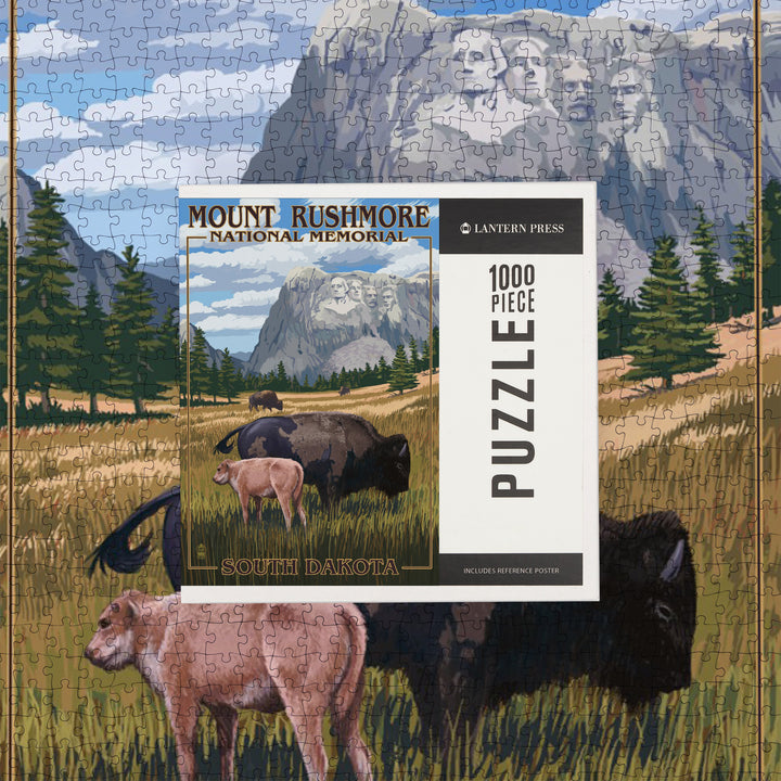 Mount Rushmore National Memorial, South Dakota, Bison Scene, Jigsaw Puzzle Puzzle Lantern Press 