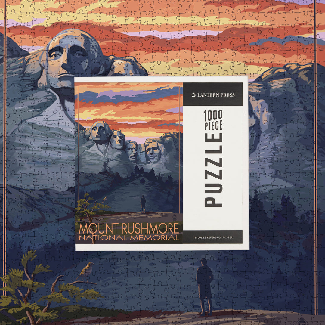 Mount Rushmore National Memorial, South Dakota, Painterly Series, Sunset View, Jigsaw Puzzle Puzzle Lantern Press 