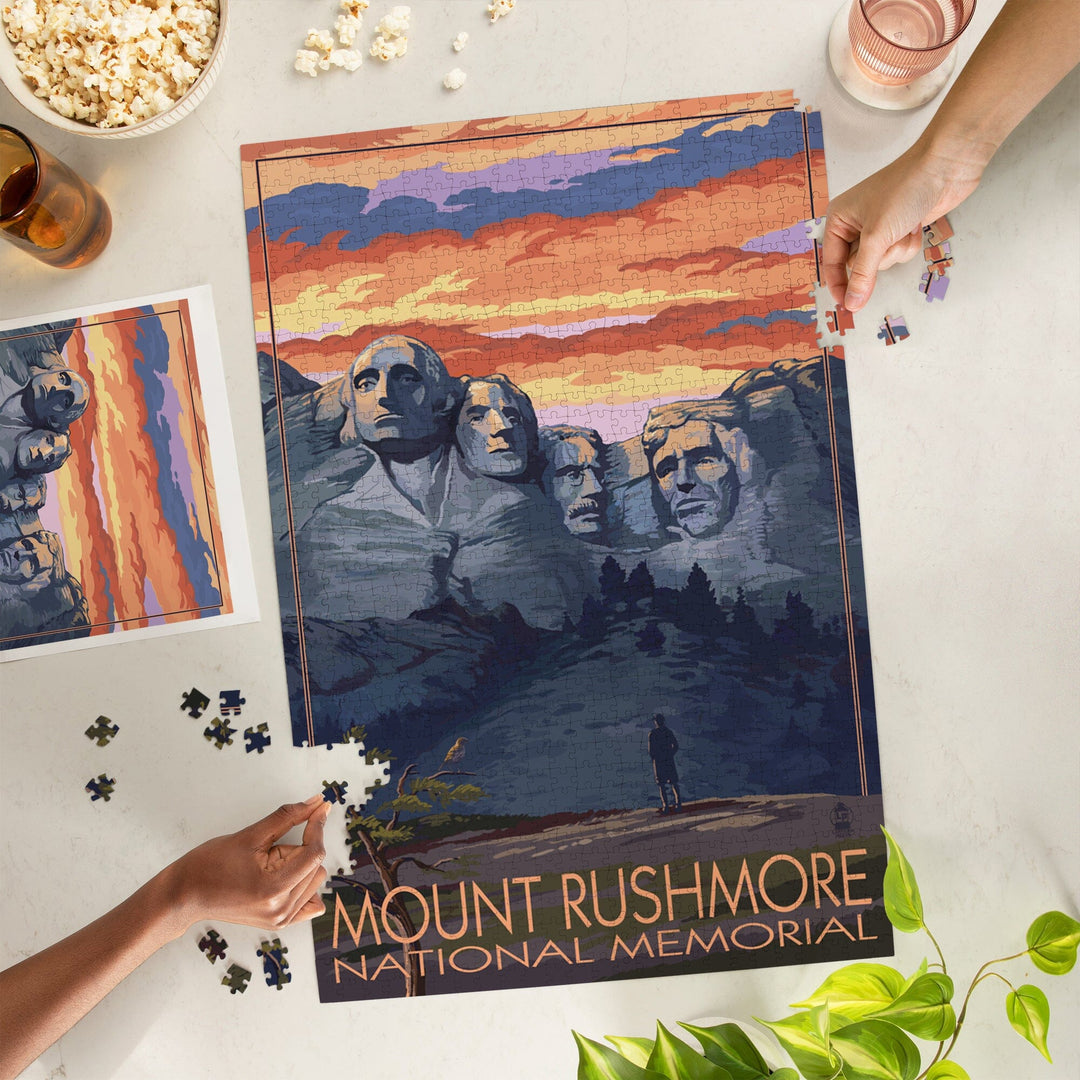 Mount Rushmore National Memorial, South Dakota, Painterly Series, Sunset View, Jigsaw Puzzle Puzzle Lantern Press 
