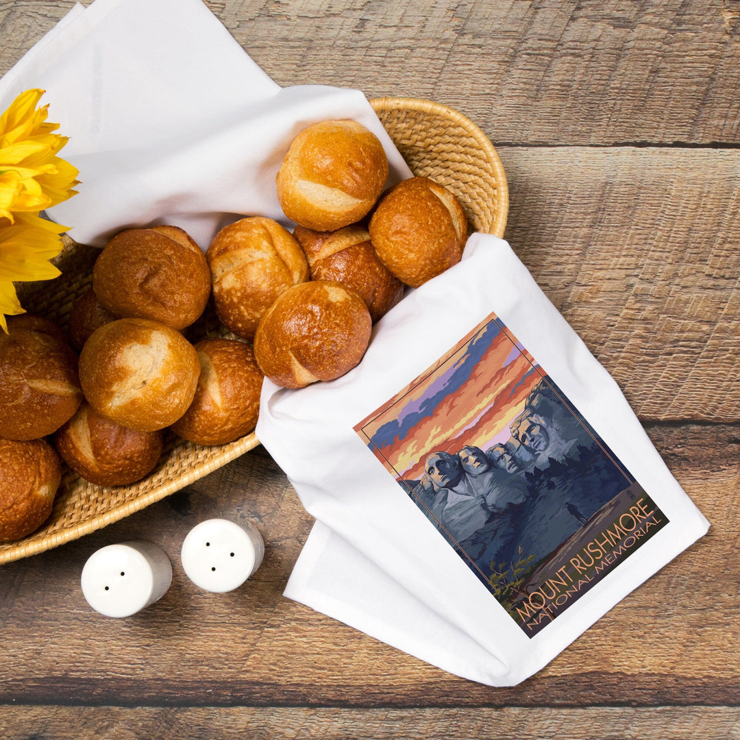 Mount Rushmore National Memorial, South Dakota, Painterly Series, Sunset View, Organic Cotton Kitchen Tea Towels Kitchen Lantern Press 