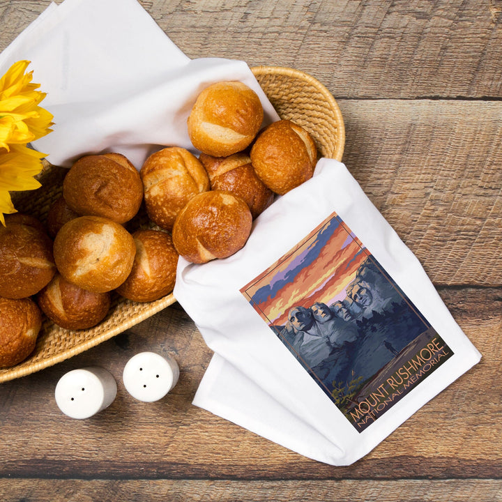 Mount Rushmore National Memorial, South Dakota, Painterly Series, Sunset View, Organic Cotton Kitchen Tea Towels Kitchen Lantern Press 
