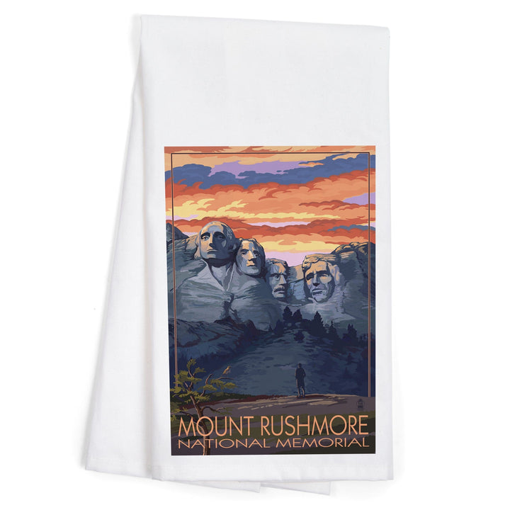 Mount Rushmore National Memorial, South Dakota, Painterly Series, Sunset View, Organic Cotton Kitchen Tea Towels Kitchen Lantern Press 