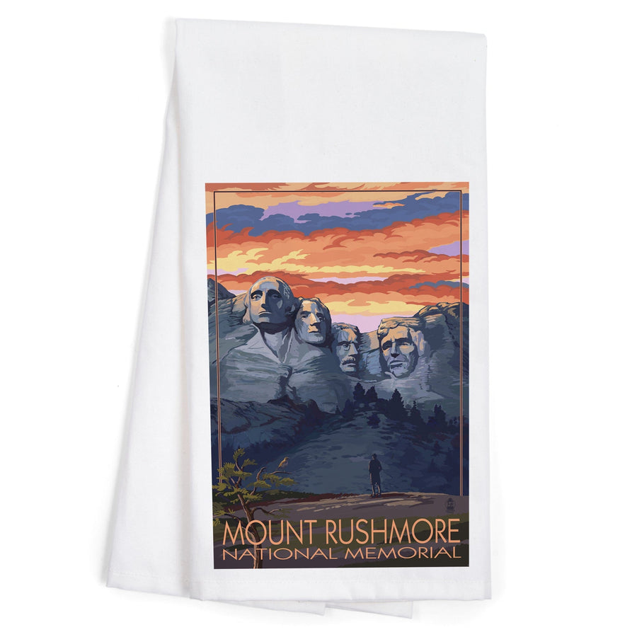 Mount Rushmore National Memorial, South Dakota, Painterly Series, Sunset View, Organic Cotton Kitchen Tea Towels Kitchen Lantern Press 
