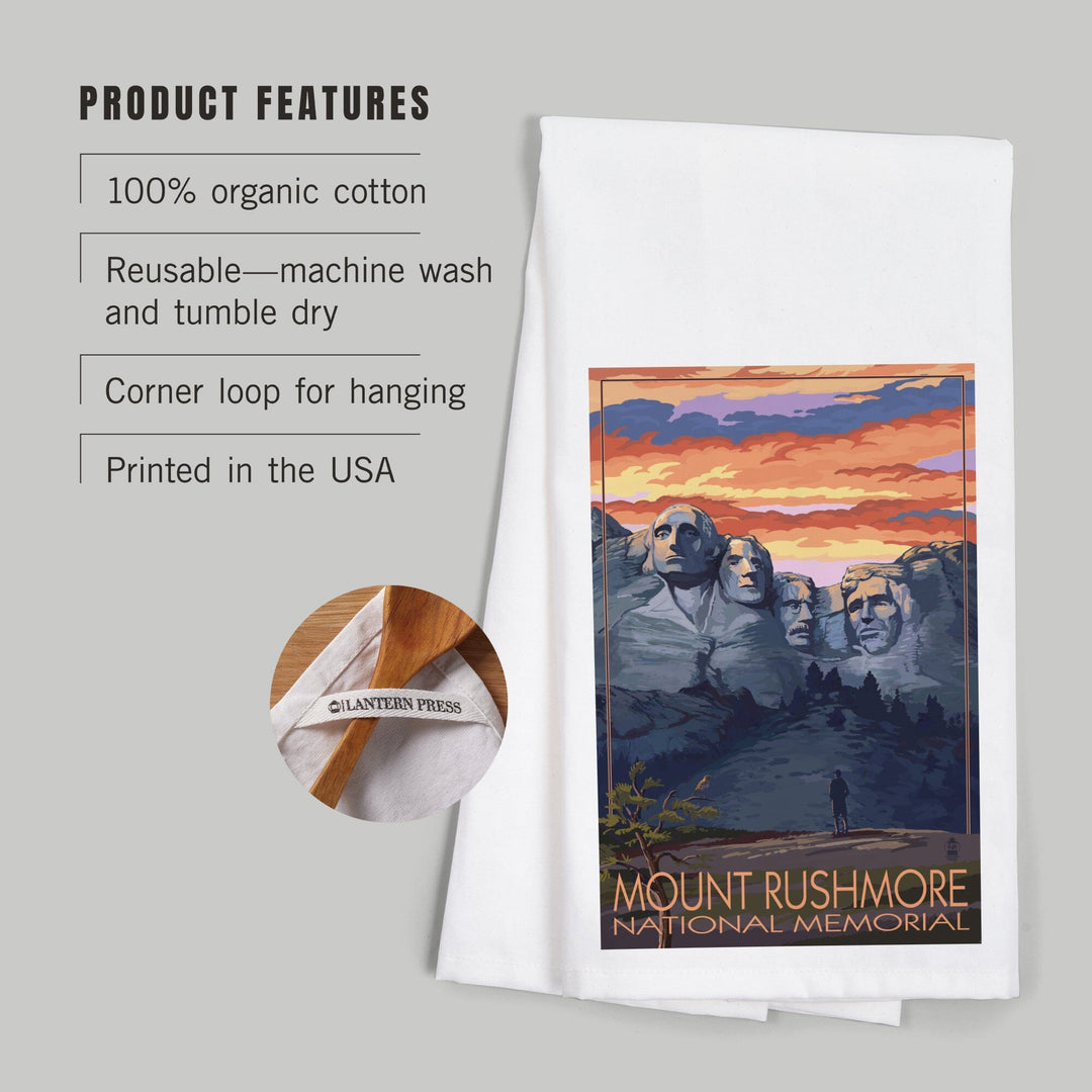 Mount Rushmore National Memorial, South Dakota, Painterly Series, Sunset View, Organic Cotton Kitchen Tea Towels Kitchen Lantern Press 