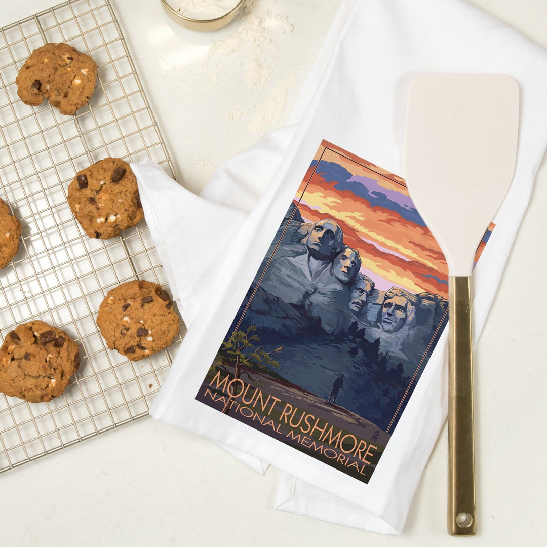 Mount Rushmore National Memorial, South Dakota, Painterly Series, Sunset View, Organic Cotton Kitchen Tea Towels Kitchen Lantern Press 