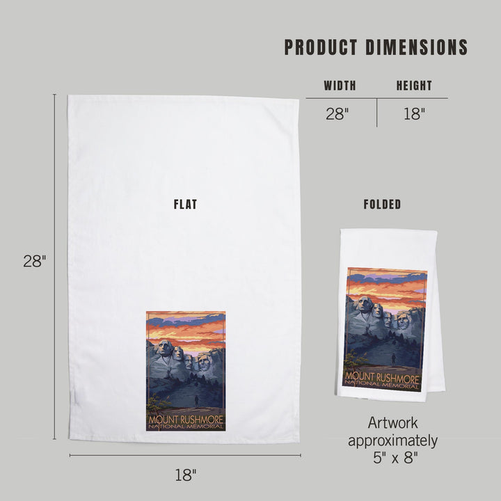 Mount Rushmore National Memorial, South Dakota, Painterly Series, Sunset View, Organic Cotton Kitchen Tea Towels Kitchen Lantern Press 