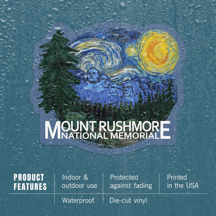 Mount Rushmore National Memorial, South Dakota, Starry Night, Contour, Lantern Press Artwork, Vinyl Sticker Sticker Lantern Press 