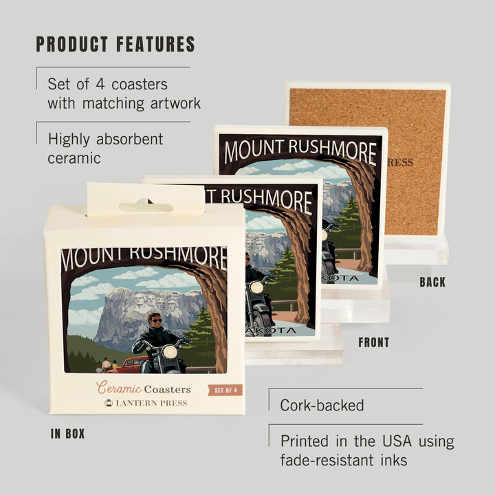 Mount Rushmore National Memorial, South Dakota, Tunnel Scene, Lantern Press Artwork, Coaster Set Coasters Lantern Press 