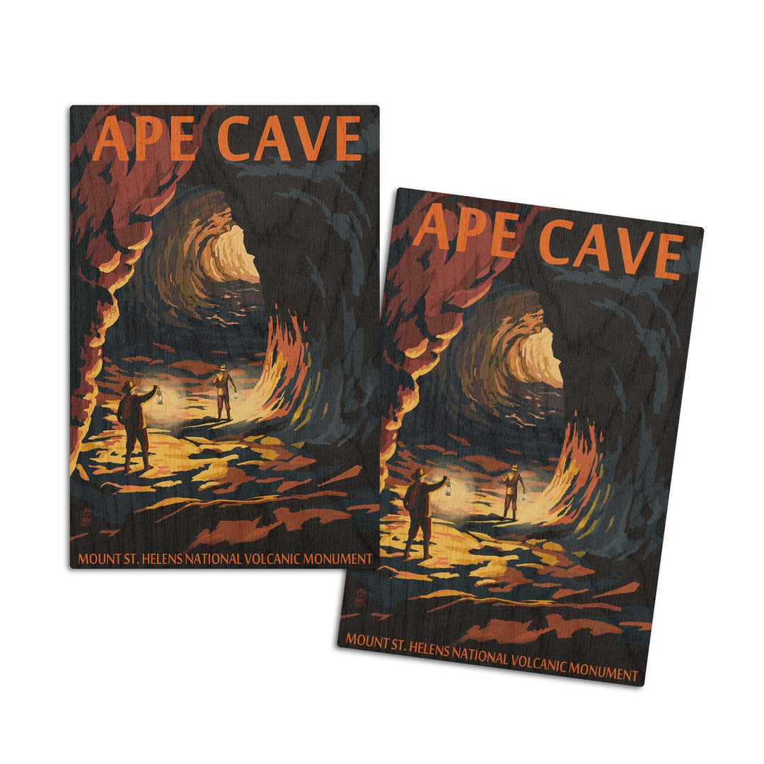Mount St. Helens, Washington, Ape Cave, Sunset View, Lantern Press Artwork, Wood Signs and Postcards Wood Lantern Press 4x6 Wood Postcard Set 