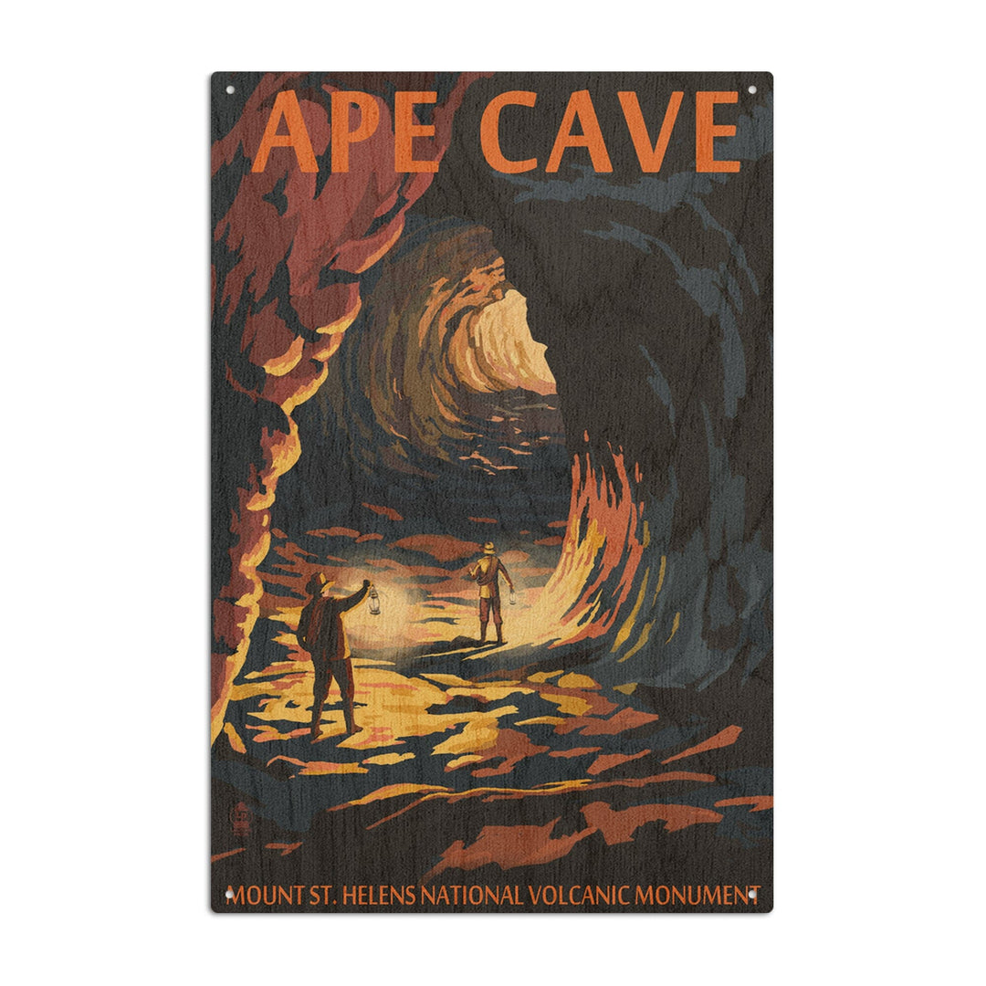 Mount St. Helens, Washington, Ape Cave, Sunset View, Lantern Press Artwork, Wood Signs and Postcards Wood Lantern Press 6x9 Wood Sign 