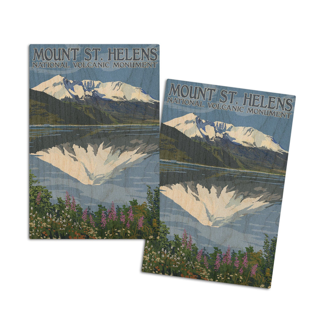 Mount St. Helens, Washington, Before and After Views, Lantern Press Artwork, Wood Signs and Postcards Wood Lantern Press 4x6 Wood Postcard Set 