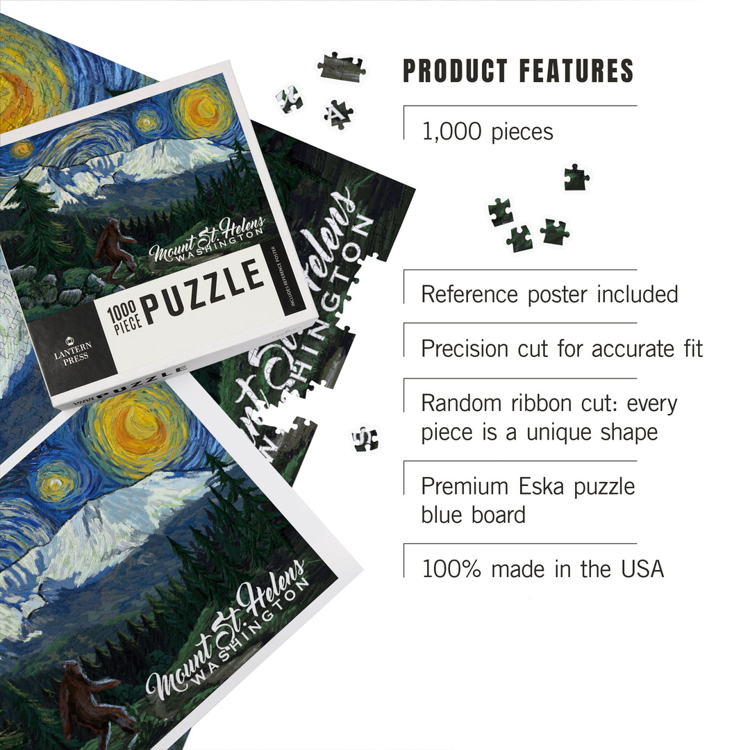 Mount St Helens, Washington, Bigfoot, Starry Night, Jigsaw Puzzle Puzzle Lantern Press 