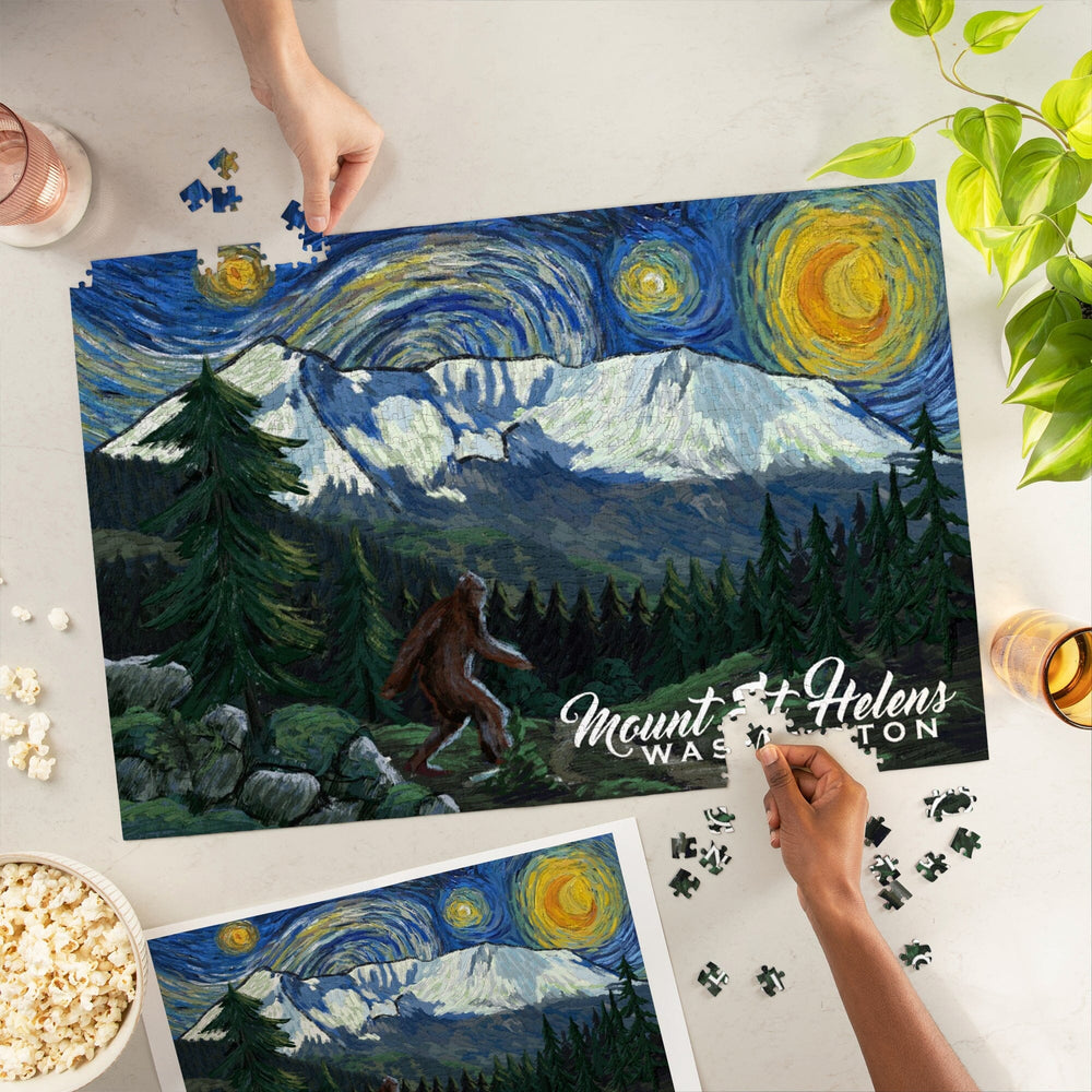 Mount St Helens, Washington, Bigfoot, Starry Night, Jigsaw Puzzle Puzzle Lantern Press 