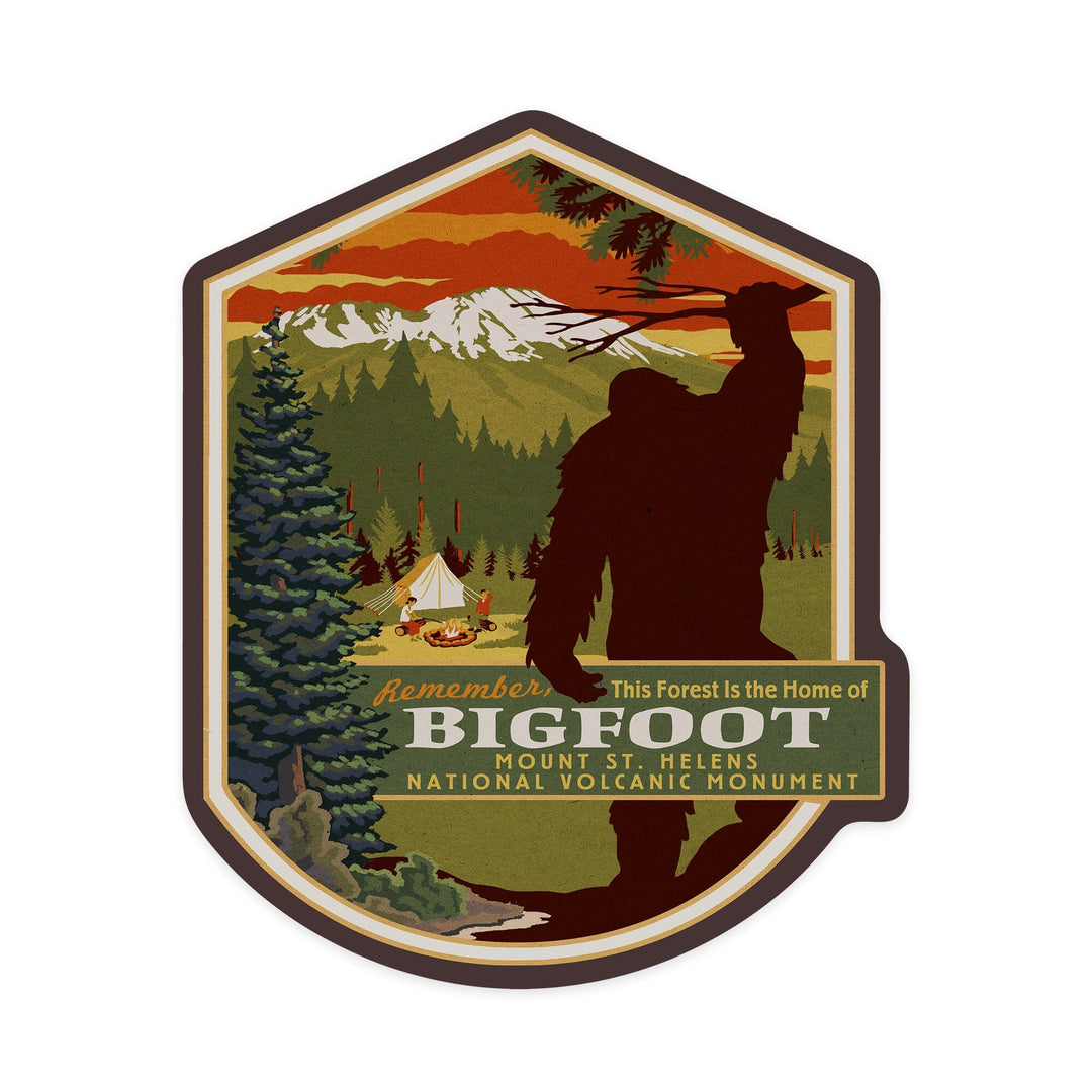 Mount St. Helens, Washington, Home of Bigfoot, Contour, Lantern Press Artwork, Vinyl Sticker Sticker Lantern Press 