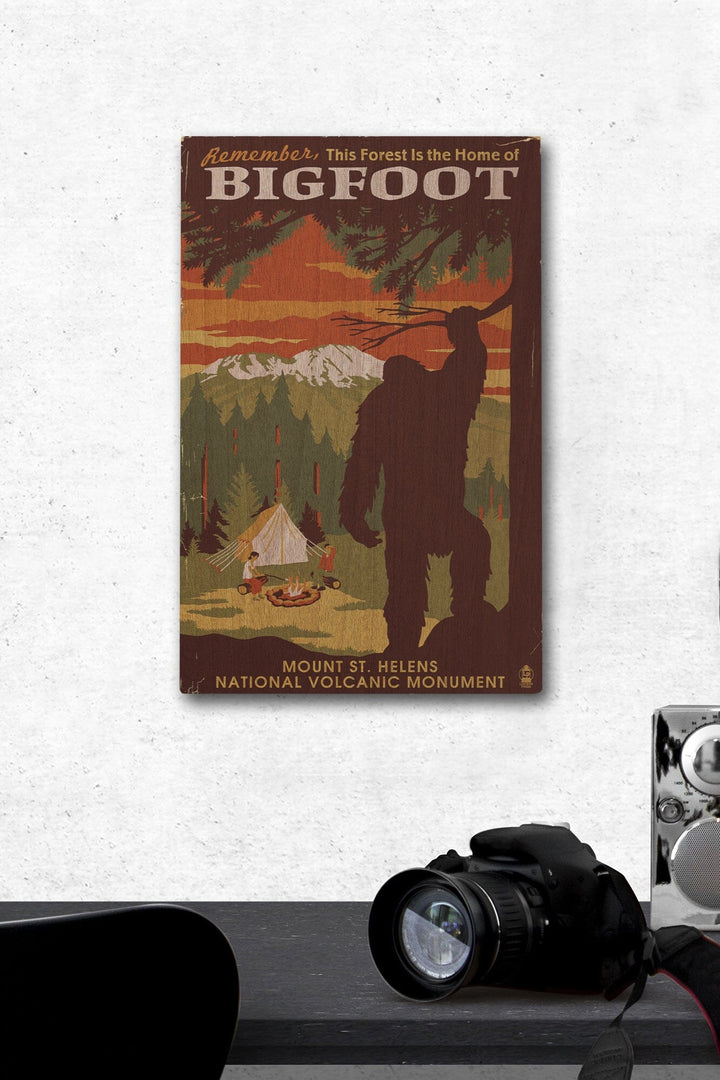 Mount St. Helens, Washington, Home of Bigfoot, Lantern Press Artwork, Wood Signs and Postcards Wood Lantern Press 12 x 18 Wood Gallery Print 