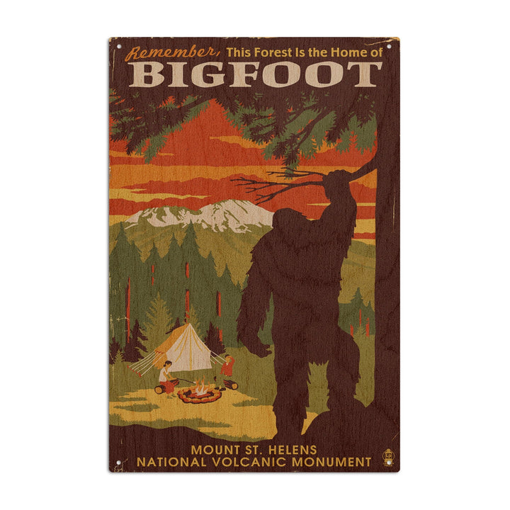 Mount St. Helens, Washington, Home of Bigfoot, Lantern Press Artwork, Wood Signs and Postcards Wood Lantern Press 6x9 Wood Sign 