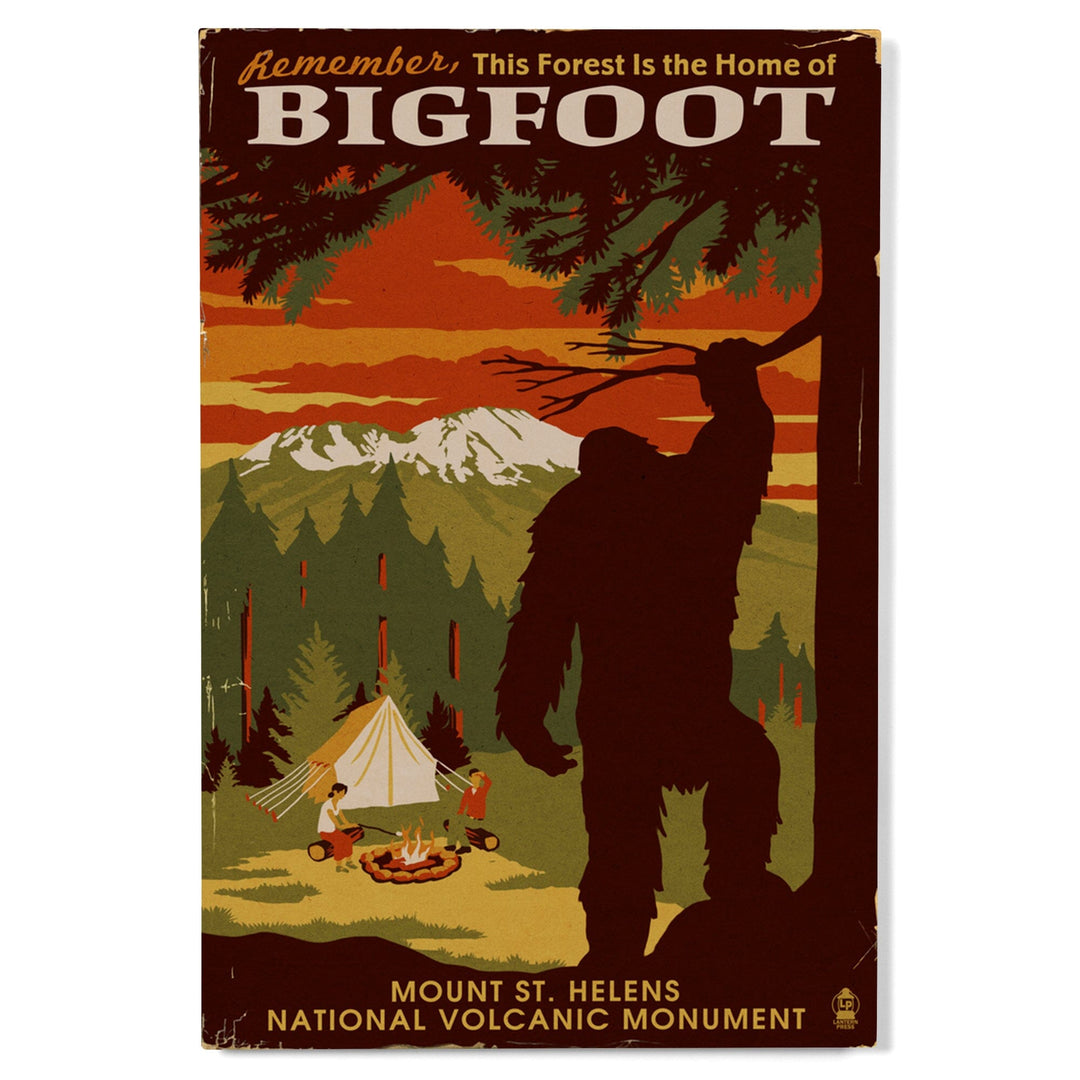 Mount St. Helens, Washington, Home of Bigfoot, Lantern Press Artwork, Wood Signs and Postcards Wood Lantern Press 