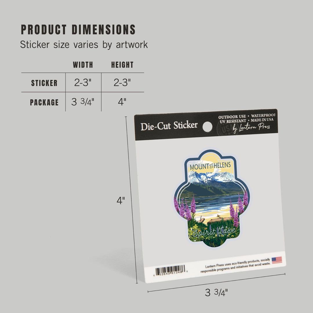 Mount St. Helens, Washington, Spirit Lake, Contour, Lantern Press Artwork, Vinyl Sticker Sticker Lantern Press 