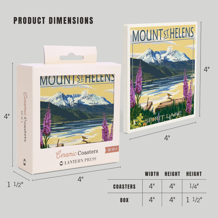 Mount St. Helens, Washington, Spirit Lake, Lantern Press Artwork, Coaster Set Coasters Lantern Press 