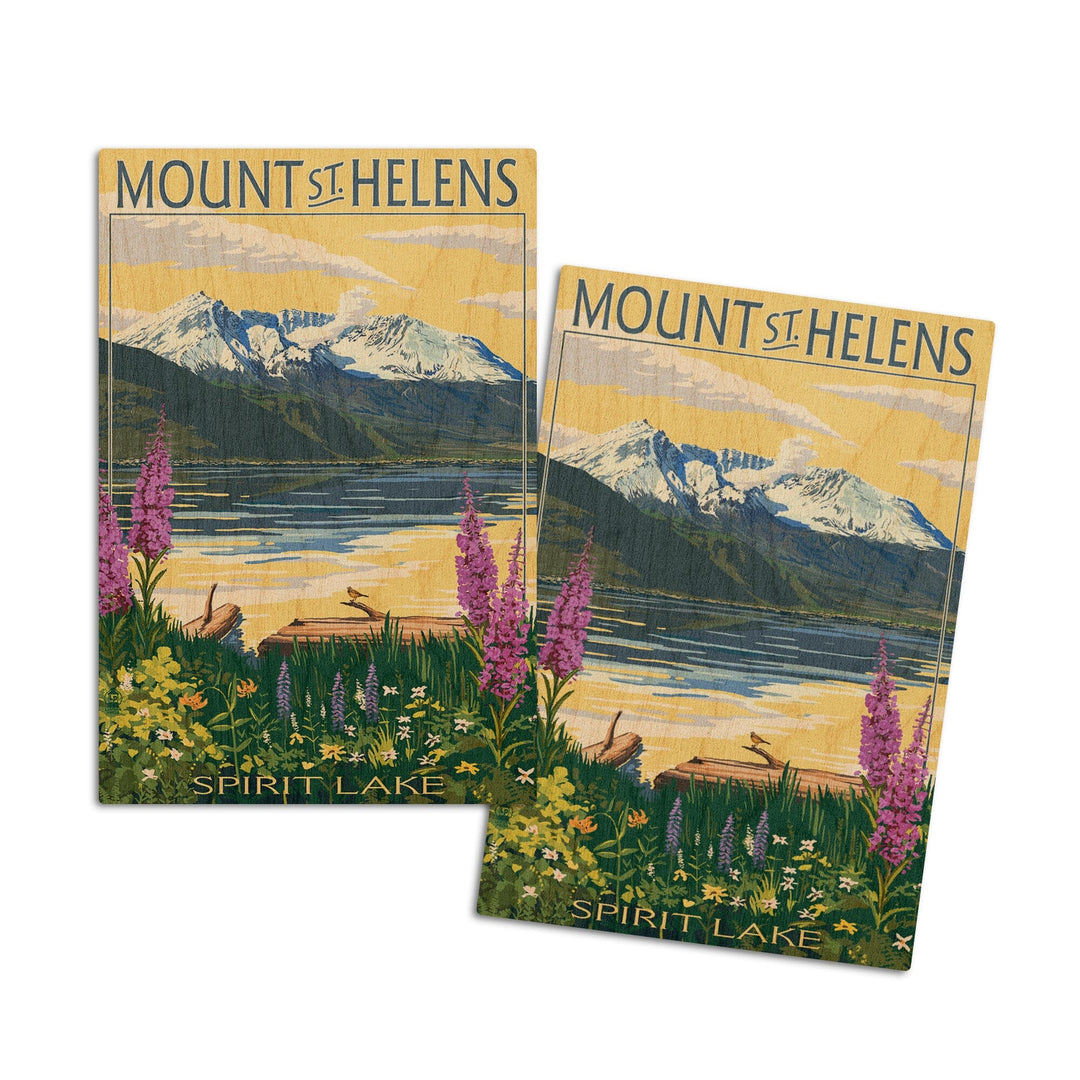 Mount St. Helens, Washington, Spirit Lake, Lantern Press Artwork, Wood Signs and Postcards Wood Lantern Press 4x6 Wood Postcard Set 