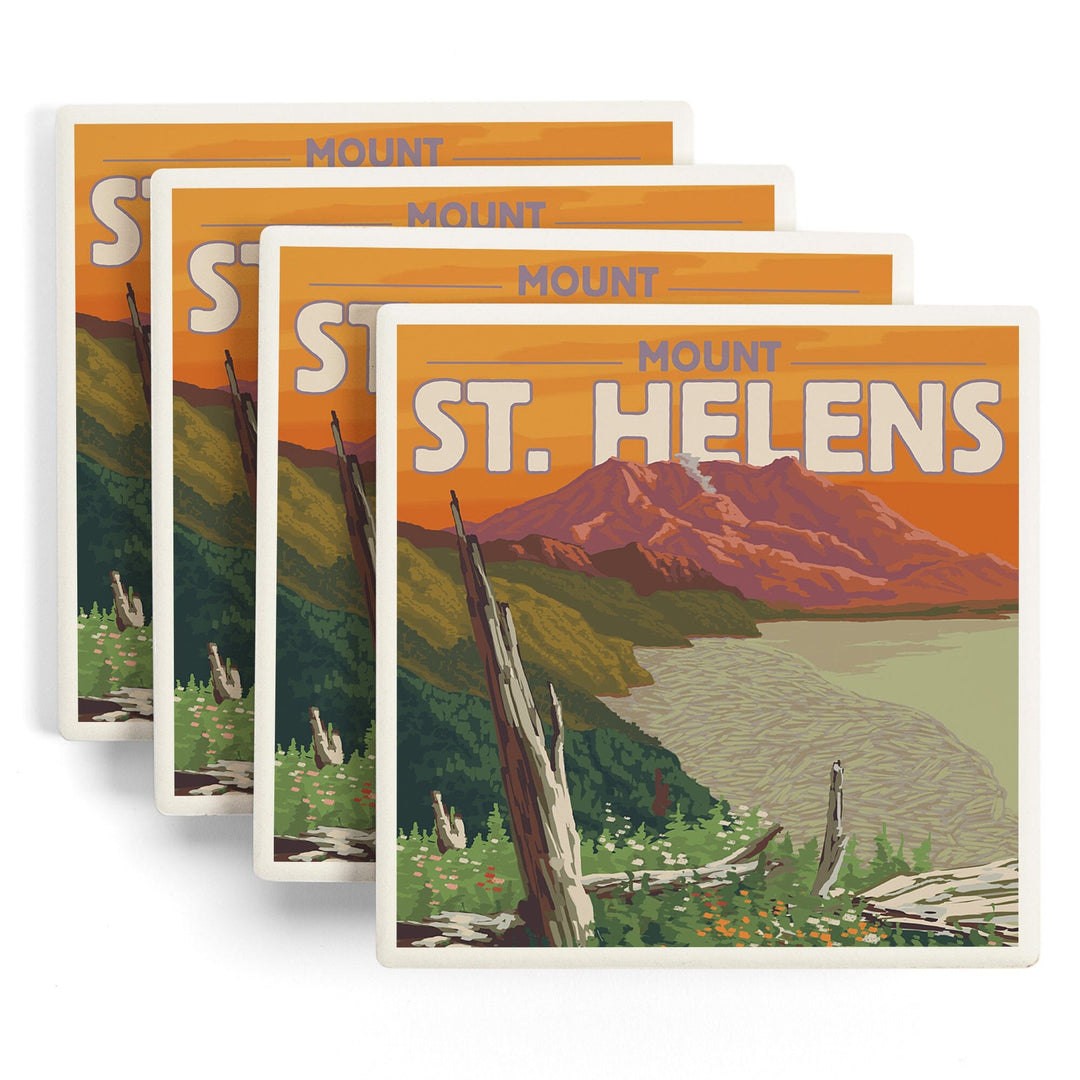Mount St. Helens, Washington, Sunset View, Coasters Coasters Lantern Press 