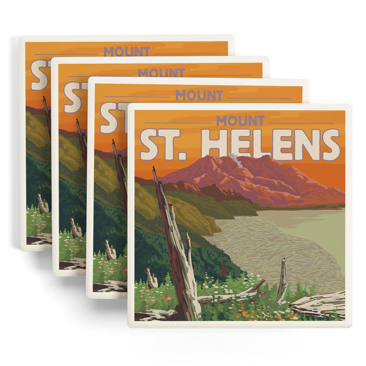 Mount St. Helens, Washington, Sunset View, Coasters Coasters Lantern Press 