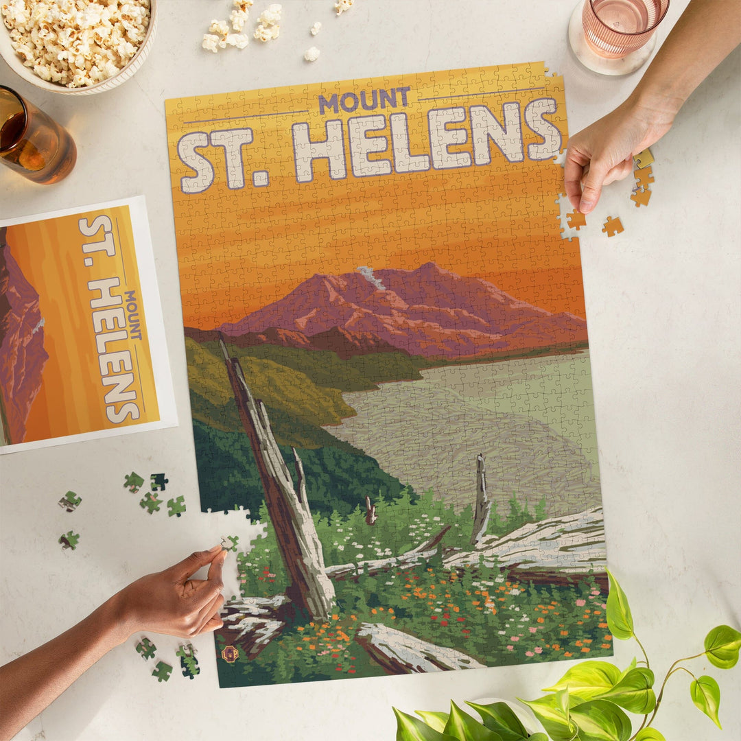 Mount St. Helens, Washington, Sunset View, Jigsaw Puzzle Puzzle Lantern Press 