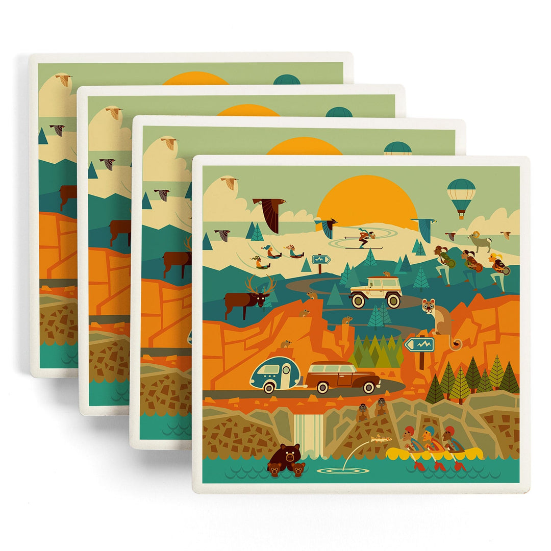 Mountain Geometric, Lantern Press Artwork, Coaster Set Coasters Lantern Press 