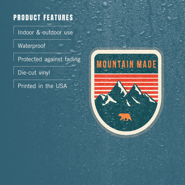 Mountain Made, Bear & Mountains, Contour, Lantern Press Artwork, Vinyl Sticker Sticker Lantern Press 
