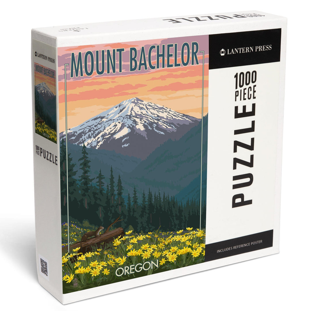 Mt. Bachelor, Oregon, Pine Martin and Flowers, Jigsaw Puzzle Puzzle Lantern Press 