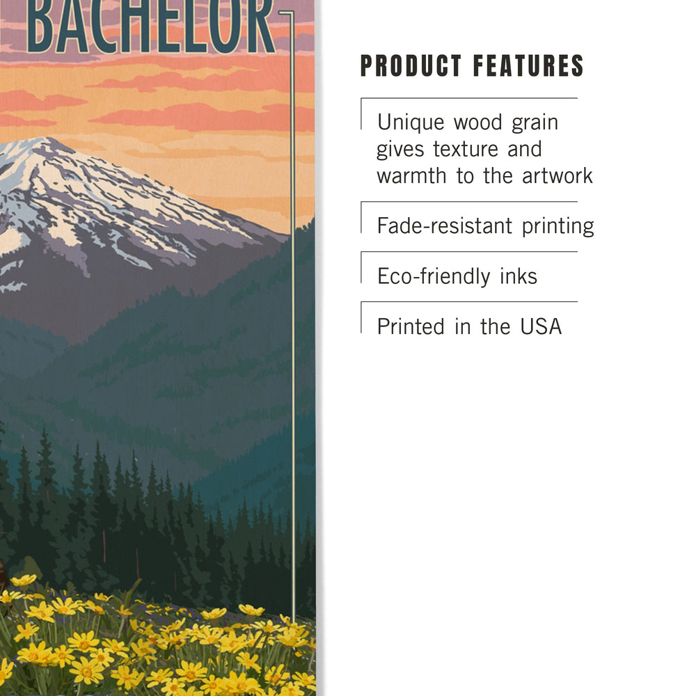 Mt. Bachelor, Oregon, Pine Martin and Flowers, Lantern Press Artwork, Wood Signs and Postcards Wood Lantern Press 