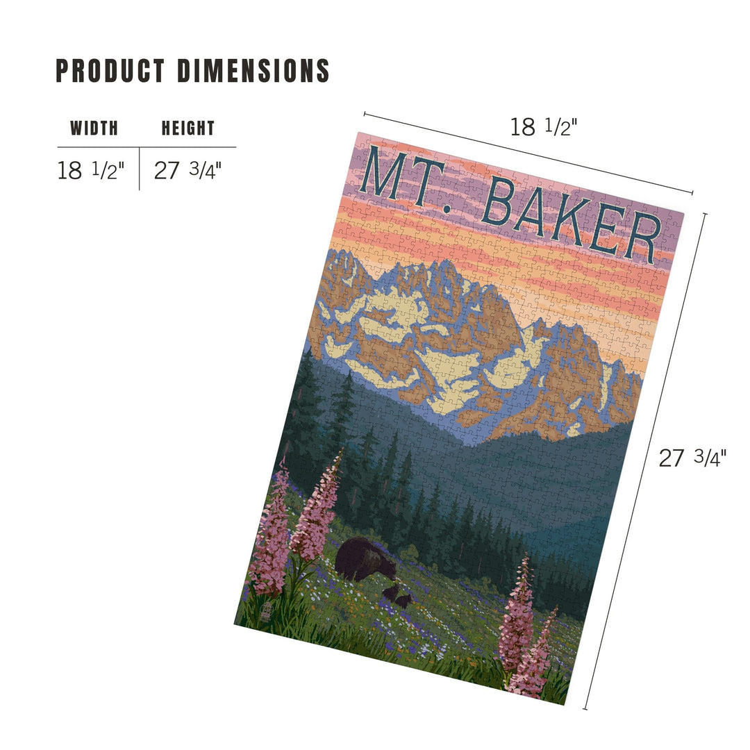 Mt. Baker, Washington, Bear and Spring Flowers, Jigsaw Puzzle Puzzle Lantern Press 